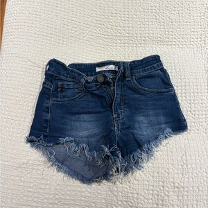 Kendall & Kylie Dark Blue Frayed Jean Shorts